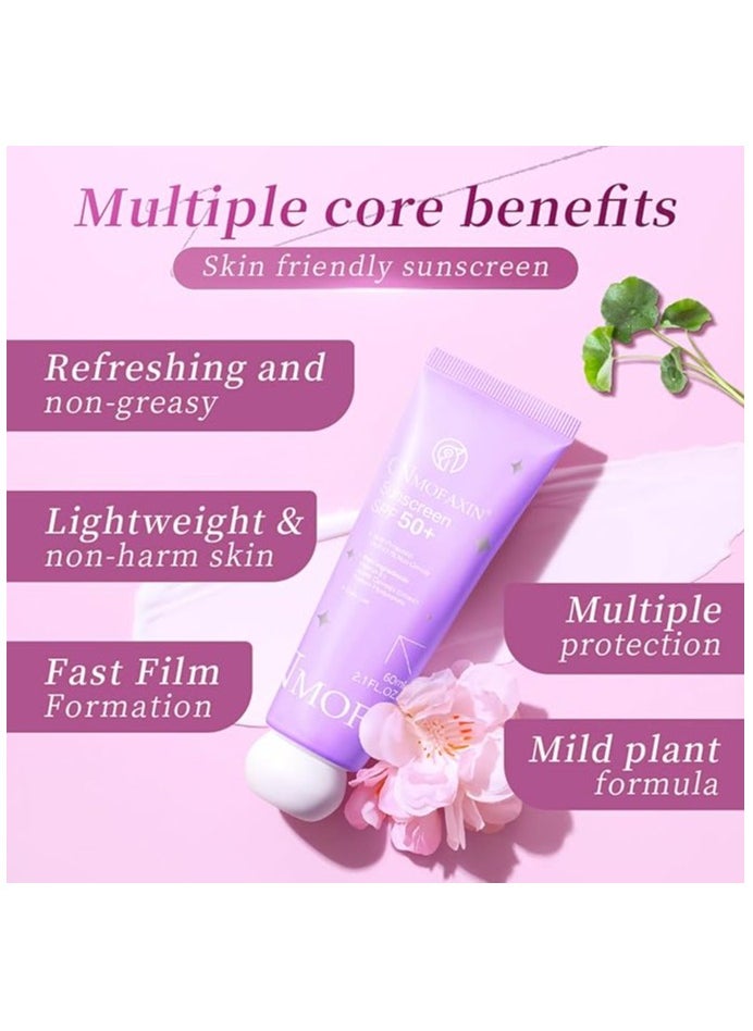 CNMOFAXIN - Face and Body Sunscreen SPF 50 - Moisturizing Sunblock with Vitamin E & Centella Extract - Broad Spectrum UVA/UVB Protection with Sodium Hyaluronate - Non-Greasy, Lightweight & Fast Absorbing - Ideal for Sensitive Skin (60ml) - Image 1
