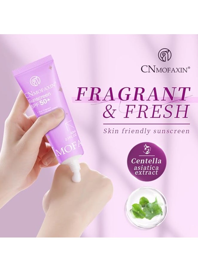 CNMOFAXIN - Face and Body Sunscreen SPF 50 - Moisturizing Sunblock with Vitamin E & Centella Extract - Broad Spectrum UVA/UVB Protection with Sodium Hyaluronate - Non-Greasy, Lightweight & Fast Absorbing - Ideal for Sensitive Skin (60ml) - Image 1