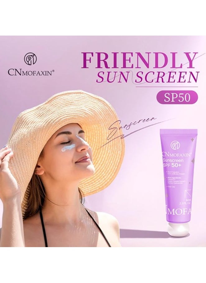 CNMOFAXIN - Face and Body Sunscreen SPF 50 - Moisturizing Sunblock with Vitamin E & Centella Extract - Broad Spectrum UVA/UVB Protection with Sodium Hyaluronate - Non-Greasy, Lightweight & Fast Absorbing - Ideal for Sensitive Skin (60ml) - Image 1