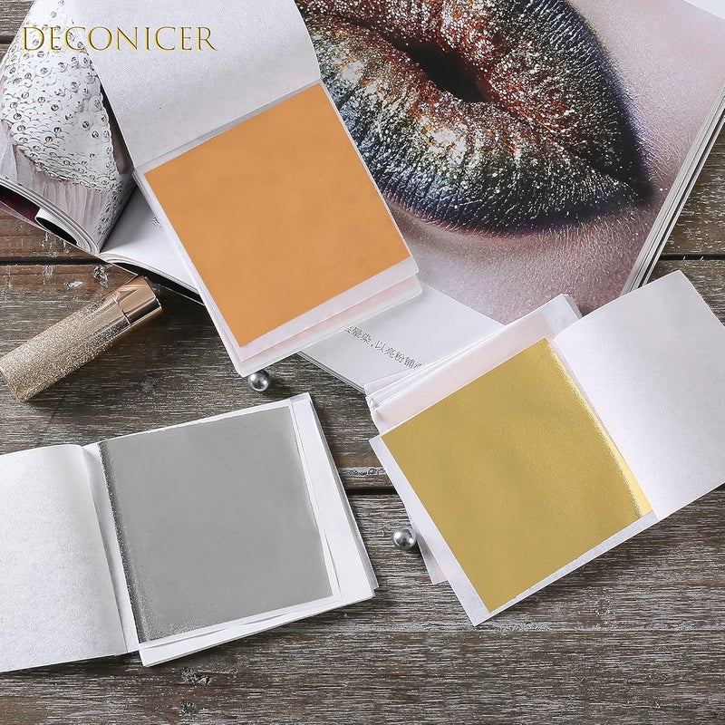 Deconicer 100Sheets Rose Gold Leaf Sheets.Pure Copper Leaf Sheets, Gold Foil Sheets Multipurpose for Art,Painting,Decoration,Furniture,Crafts,Pictures,Frames,Nails.3.15×3.35 inches. - Image 3
