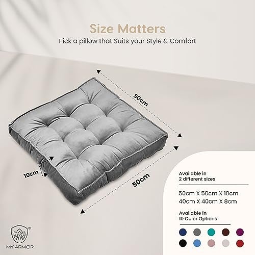 MY ARMOR Seat Cushion 50x50x10 Cm, Chair Cushions for Sitting | Seat Cushion for Yoga, Pooja, Meditation, Square Cushion for Office/Home Chair, Living Room | 100% Velvet, Grey - Image 5