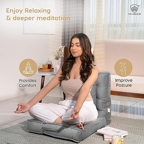 MY ARMOR Seat Cushion 50x50x10 Cm, Chair Cushions for Sitting | Seat Cushion for Yoga, Pooja, Meditation, Square Cushion for Office/Home Chair, Living Room | 100% Velvet, Grey - Image 4