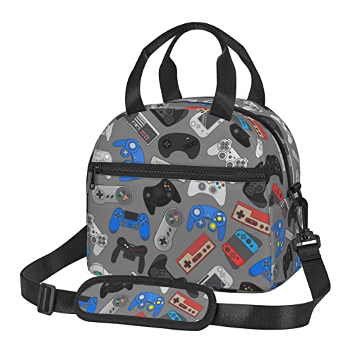 Perinsto Colorful Video Game Controller Background Lunch Bag Reusable Insulated Lunch Tote Bag Lunchbox Container With Adjustable Shoulder Strap For Office Work School Picnic Travel - Image 1