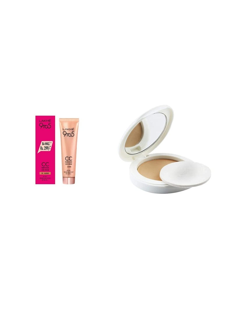لاكمي كريم الوجه LAKMÉ 9 إلى 5 للعناية بالبشرة CC باللوز يخفي البقع الداكنة والعيوب 30 جم وPerfect Radiance Skin Lightening Compact Ivory Fair 01 مع عامل حماية من الشمس SPF 23 8 جم - Image 1