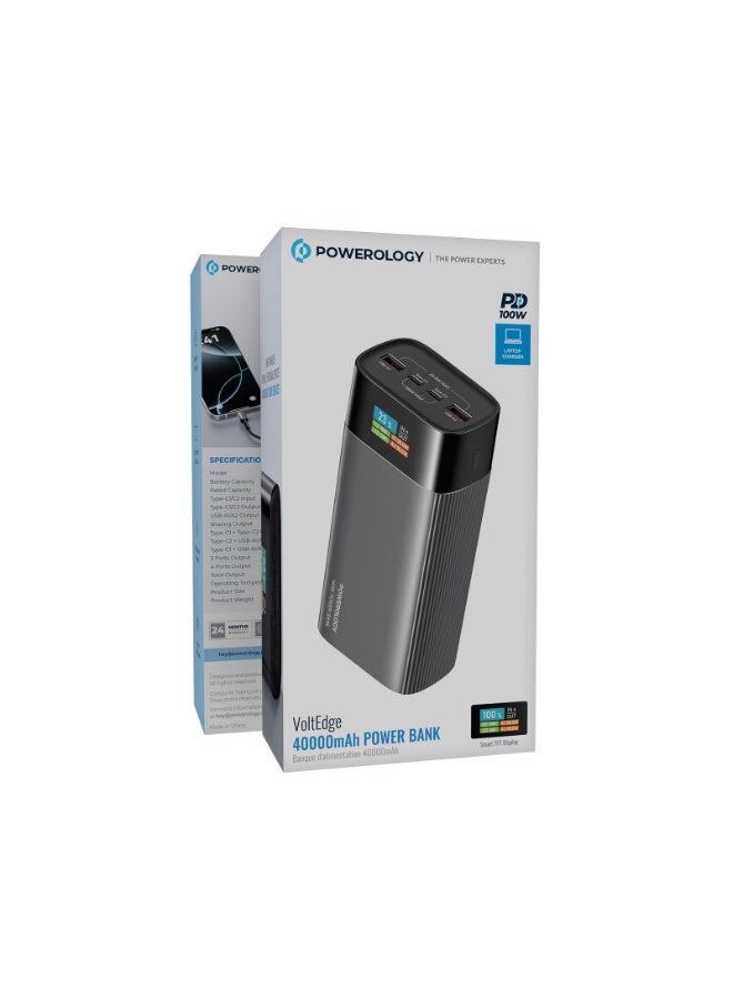 Powerology VoltEdge 40000mAh Power Bank 100W PD / Ultra FastCharging /  Portable Fast Charger powerbank / Laptop Charger / Multi-Device Charging / USB and Type-C ports - Grey - Image 4