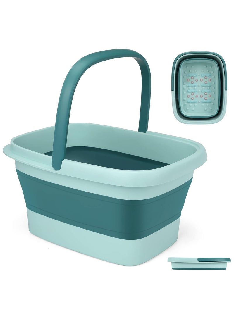 MileMelo Collapsible Foot Bath – Advanced Foot Soaking Tub with Portable Design and Handle – Foldable Pedicure Foot Spa Bowl – Compact and Lightweight Foot Soak with Acupressure Points, Green and Blue - Image 1