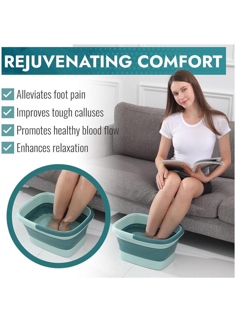 MileMelo Collapsible Foot Bath – Advanced Foot Soaking Tub with Portable Design and Handle – Foldable Pedicure Foot Spa Bowl – Compact and Lightweight Foot Soak with Acupressure Points, Green and Blue - Image 5