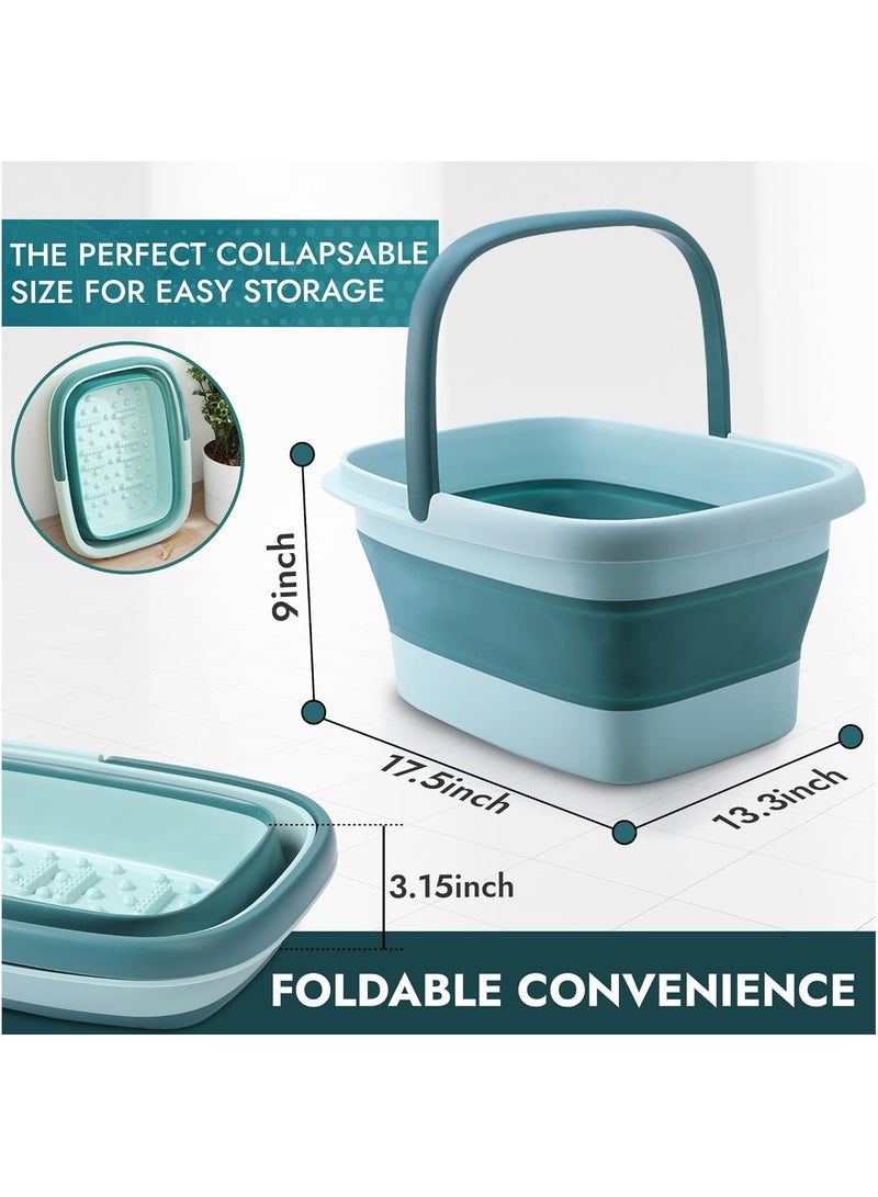 MileMelo Collapsible Foot Bath – Advanced Foot Soaking Tub with Portable Design and Handle – Foldable Pedicure Foot Spa Bowl – Compact and Lightweight Foot Soak with Acupressure Points, Green and Blue - Image 2