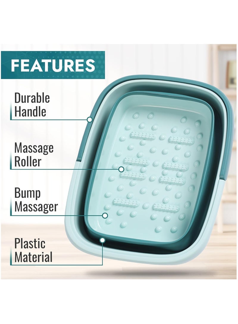 MileMelo Collapsible Foot Bath – Advanced Foot Soaking Tub with Portable Design and Handle – Foldable Pedicure Foot Spa Bowl – Compact and Lightweight Foot Soak with Acupressure Points, Green and Blue - Image 3