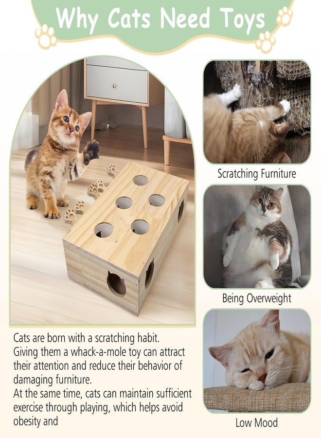 kathson Whack A Mole Cat Toy, Wooden Enrichment for Indoor Cat, Interactive Kitten Puzzle Toy for All Ages Cats Intelligence Training and Exercise (Rectangular) - Image 5