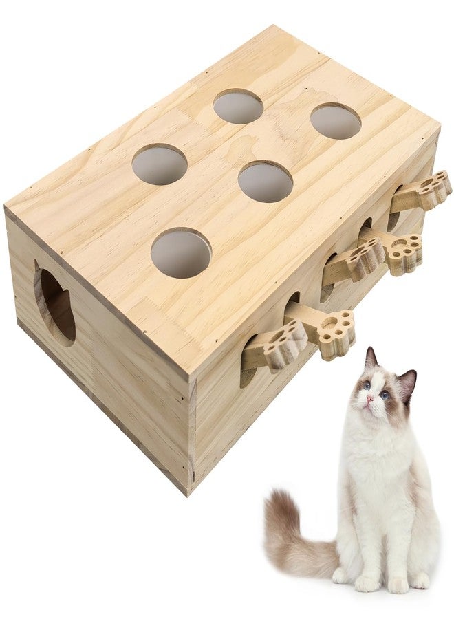 kathson Whack A Mole Cat Toy, Wooden Enrichment for Indoor Cat, Interactive Kitten Puzzle Toy for All Ages Cats Intelligence Training and Exercise (Rectangular) - Image 1