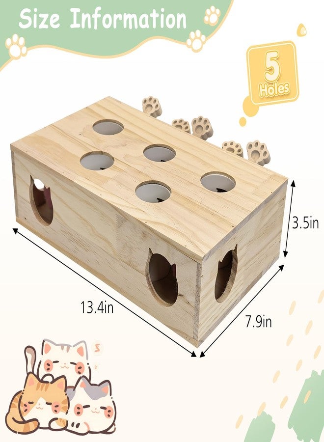 kathson Whack A Mole Cat Toy, Wooden Enrichment for Indoor Cat, Interactive Kitten Puzzle Toy for All Ages Cats Intelligence Training and Exercise (Rectangular) - Image 2