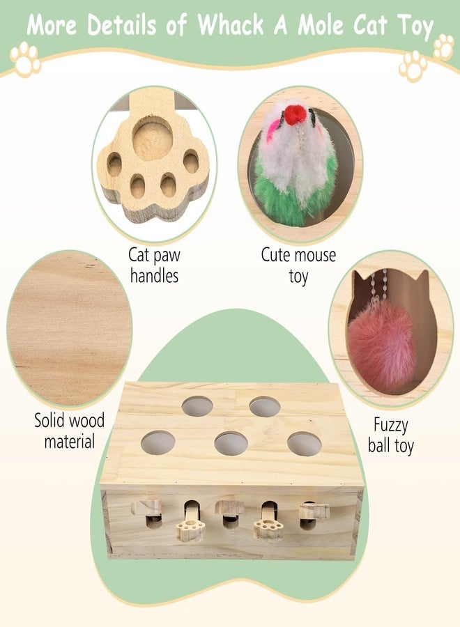 kathson Whack A Mole Cat Toy, Wooden Enrichment for Indoor Cat, Interactive Kitten Puzzle Toy for All Ages Cats Intelligence Training and Exercise (Rectangular) - Image 3