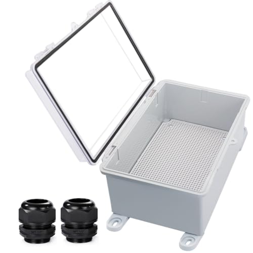 YETLEBOX Waterproof Outdoor Electrical Box Junction Box Weatherproof IP67 ABS Plastic Enclosure Switch Router Project Box with Mounting Plate with Wall Bracket 2 Cable Glands Clear 11.4"x7.5"x5.5" - Image 1