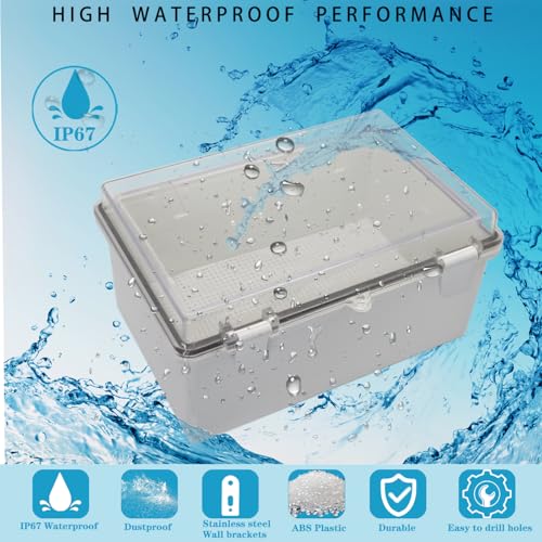 YETLEBOX Waterproof Outdoor Electrical Box Junction Box Weatherproof IP67 ABS Plastic Enclosure Switch Router Project Box with Mounting Plate with Wall Bracket 2 Cable Glands Clear 11.4"x7.5"x5.5" - Image 2