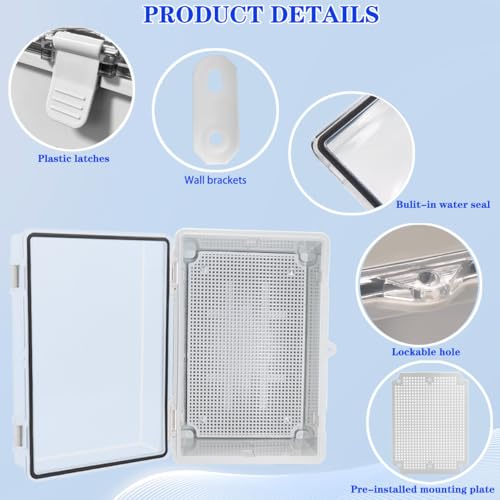 YETLEBOX Waterproof Outdoor Electrical Box Junction Box Weatherproof IP67 ABS Plastic Enclosure Switch Router Project Box with Mounting Plate with Wall Bracket 2 Cable Glands Clear 11.4"x7.5"x5.5" - Image 3