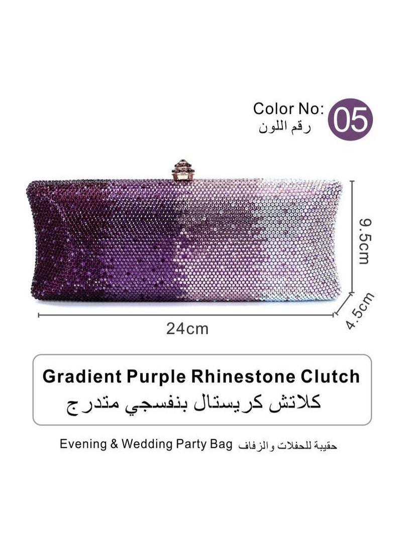 Gradient Purple Rhinestone Crystal Clutch Bag Wedding Evening Party Handbag