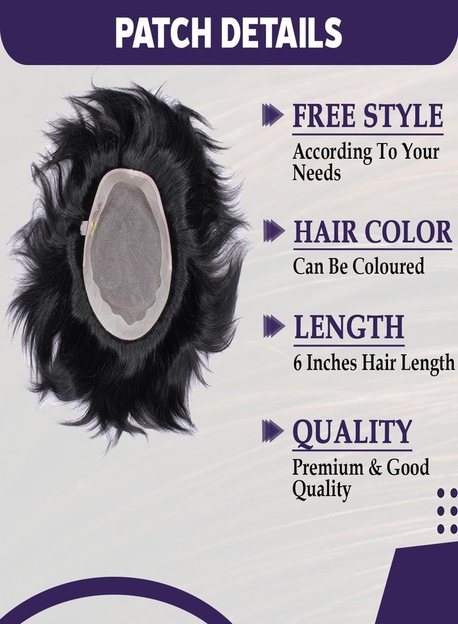 GLAN Human Hair Patch Toupee Wigs Hair Pieces Hair Replacement Systems For Men and Boys to Cover Up Baldness Area with Small Yellow Tape and Extension Clips Natural Black Brown Pack of 1 (USA Patch, 9*6) - Image 4