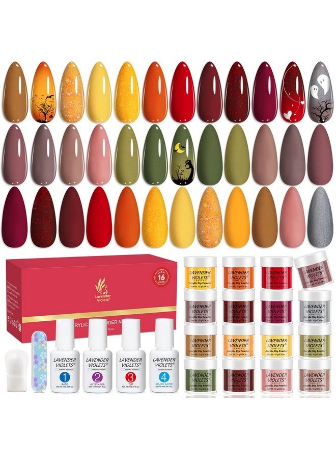 Lavender Violets 22Pcs Dip Powder Nail Kit Starter - 16 Dip Powder Fall Winter Colors Red Brown Gold Green Dipping Powder Set With Dip Powder Liquid Set For Women Gifts M967 - Image 1