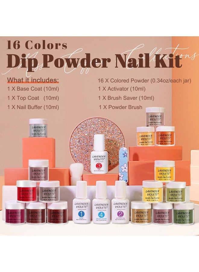 Lavender Violets 22Pcs Dip Powder Nail Kit Starter - 16 Dip Powder Fall Winter Colors Red Brown Gold Green Dipping Powder Set With Dip Powder Liquid Set For Women Gifts M967 - Image 5