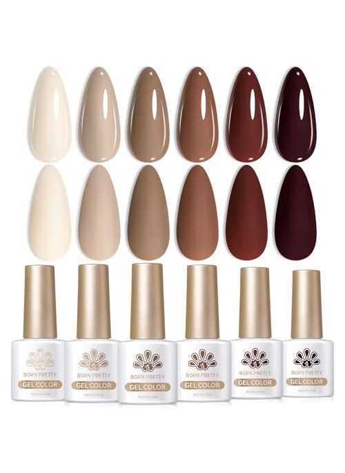 Born Pretty - Born Pretty Gel Nail Polish 6 Colos,Nude Brown Skin Tone,Roasted Chestnuts Chocolate Gel Polish Collection Neutral Beige Khaki Gel Polish Kit All Seasons Nail Art Manicure DIY for Home Salon - Image 1