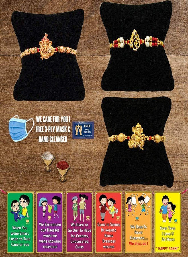 BOGATCHI R3Rb-15 Traditional Elegant Rakhi for Brother, Rakhi Set of 3, Royal Rakhi Set- 3, Set of 3 Beautiful Rakhi for Bhai - Image 1
