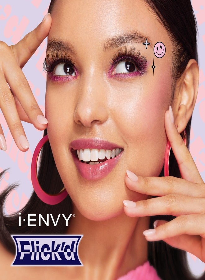 iEnvy i-ENVY False Lashes Flick'd D-Curl Strip Lashes Volume Bouncy Natural Clear Band Cat Eye Dramatic Trendy Extensions Reusable Eye Lashes (01) - Image 2