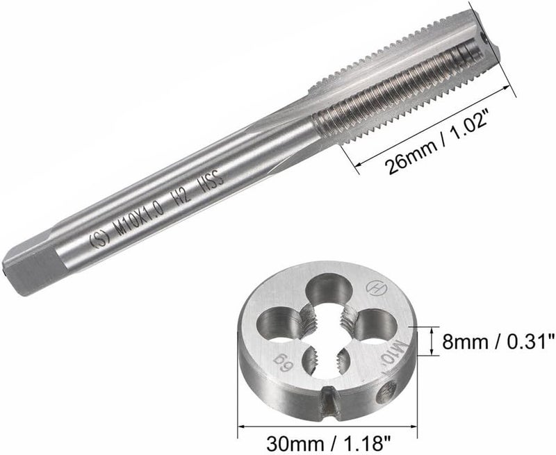 Mactoom 10mm x 1 HSS Metric Tap and Die Set Right Hand Thread,Tapping DIY Tool 3pcs (M10 x 1mm) - Image 2