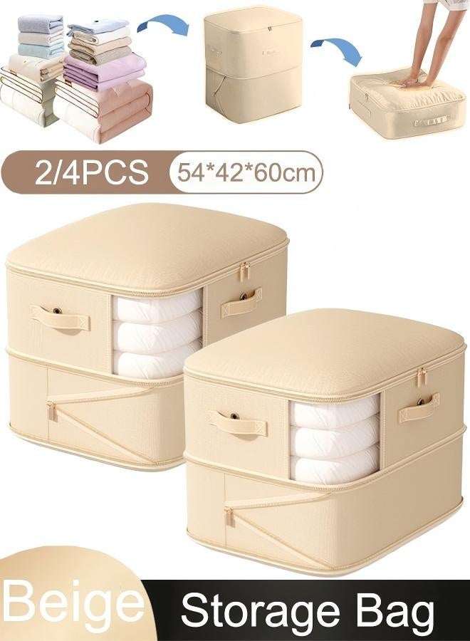 2/4PCS Closet Storage Box Closet Container Organizer  Packing Cube Extra Large Compression Sealer Bags Ultra Space Saving Self Compression Organizer Large Capacity Wardrobe Clothes Storage Box With Clear Window for Blanket, Bedding, Clothes, Comforter  - Image 1