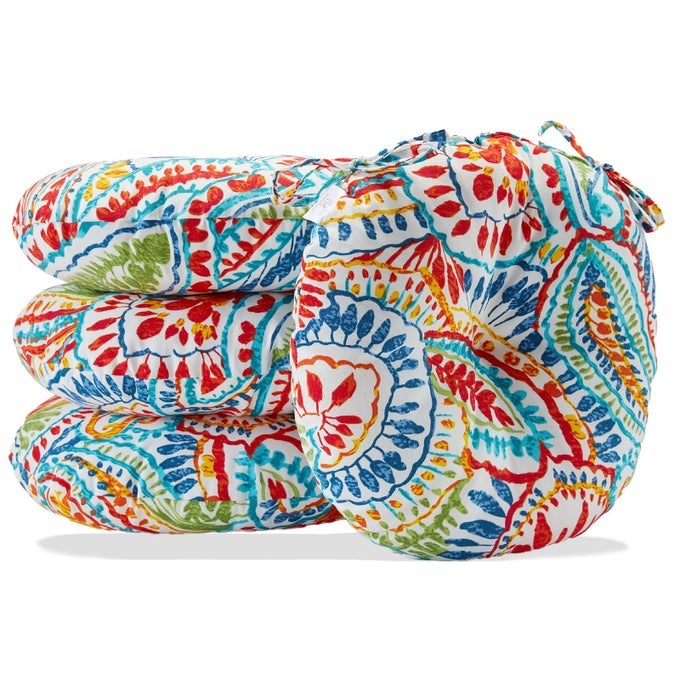 OUTDOOR CUSHIONS PET OF 4 ROUND CHAIR CUSHIONS 15 INCH WITH TIES ROUND SEAT CUSHIONS FOR BISTRO CHAIRS