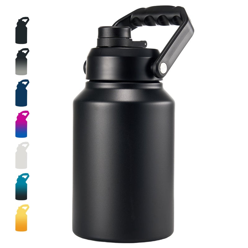 Fijinhom Insulated Half Gallon Jug, Large 64oz Stainless Steel Insulated Water Bottles with Handle, Double-Wall Vacuum Insulation for Construction Sites, Camping and Hiking, Black - Image 1