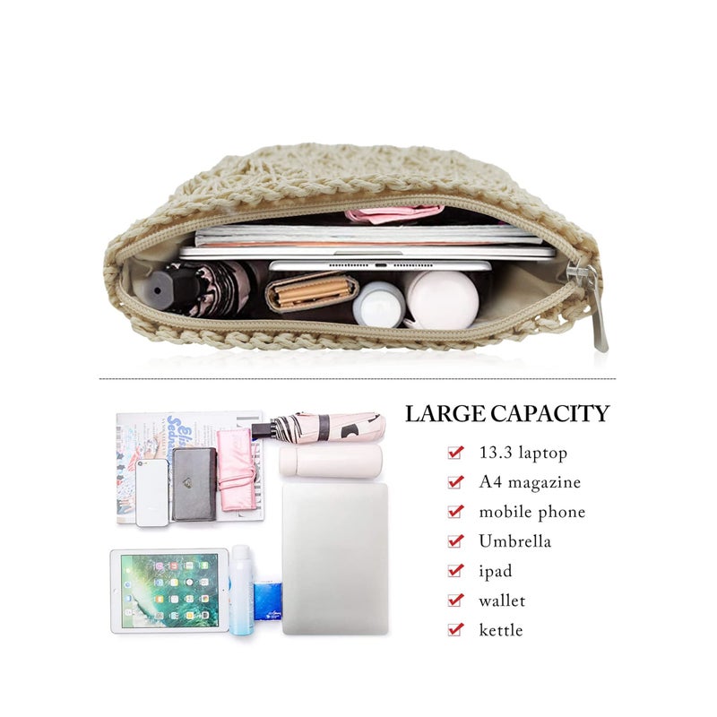 SOLARAE Straw Bags, for Women Summer Straw Beach Shoulder Bags Handbags Light Hand-woven Crossbody Tassel Bohemian Bags With Zipper for Purse Travel Holiday and Daily Use - Image 5