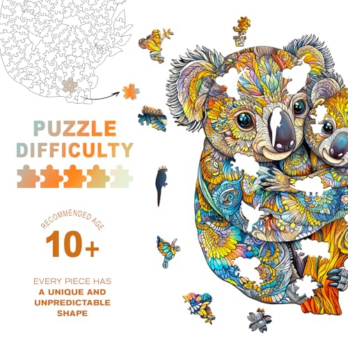 Purdicra Wooden Puzzles for Adults Koala Family Wooden Jigsaw Puzzle Unique Animal Shaped Wood Puzzles Adult Christmas Birthday Gifts for FriendsFamily Home Decor 134 116in 230pcs - Image 5