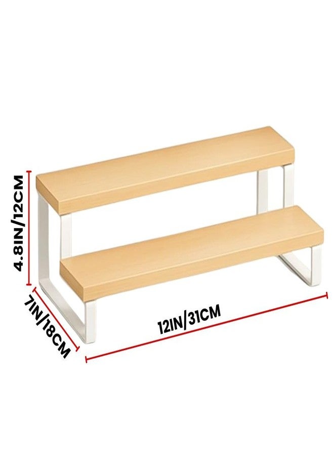 Decorlay 2-Tier Metal & Laminated Board Stairs Spice Rack Cosmetic Organizer Stand, Kitchen Countertop for Pantry Cupboard, Countertop (Beech+White) - Image 3