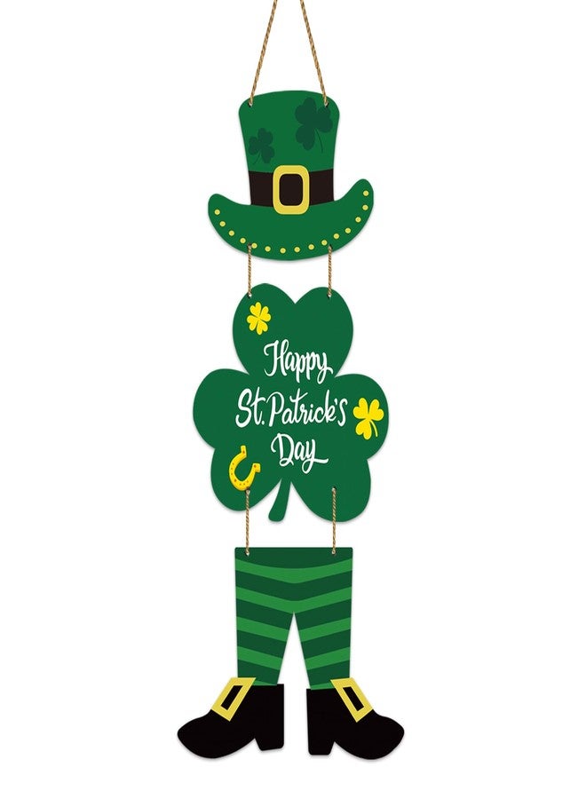 YUNKKIN St Patricks Day Wreath St Patricks Day Door Decorations Leprechaun Top Hat Irish Hanging Decor Wooden Front Door Hanger Hanging Sign for Wall Indoor Home Decor - Image 1