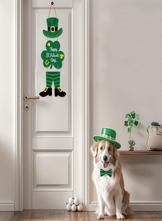 YUNKKIN St Patricks Day Wreath St Patricks Day Door Decorations Leprechaun Top Hat Irish Hanging Decor Wooden Front Door Hanger Hanging Sign for Wall Indoor Home Decor - Image 5