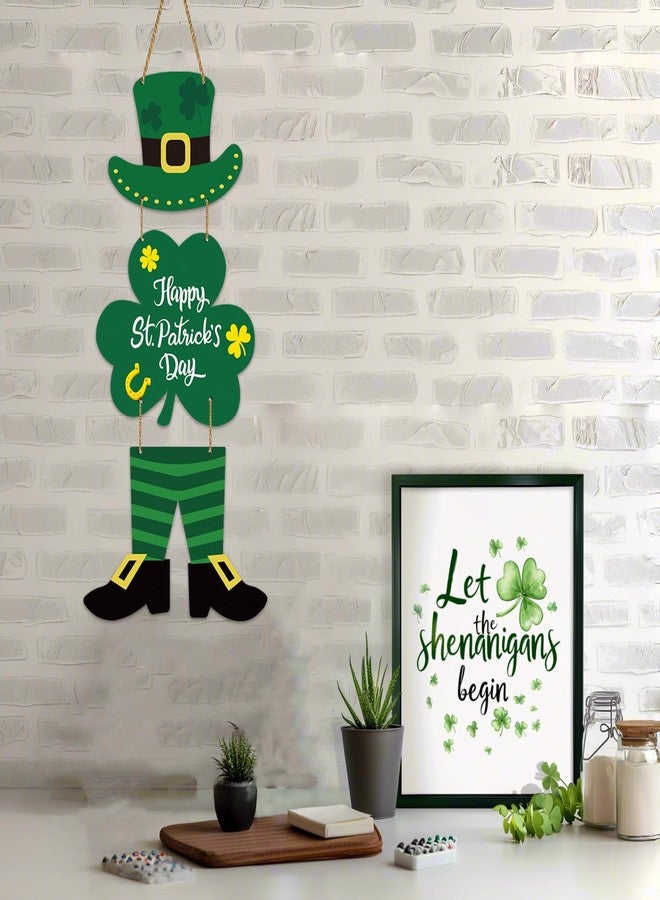 YUNKKIN St Patricks Day Wreath St Patricks Day Door Decorations Leprechaun Top Hat Irish Hanging Decor Wooden Front Door Hanger Hanging Sign for Wall Indoor Home Decor - Image 4
