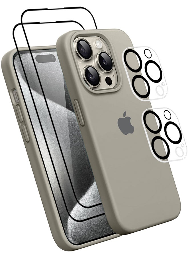 CATANES 5 Packs For iPhone 15 Pro Max Case 2 Screen Protectors and 2 Camera Lens Protectors Upgrade Defender Silicone Cover ShockProof Anti-Scratch Protective Phone Case Grey  - Image 2