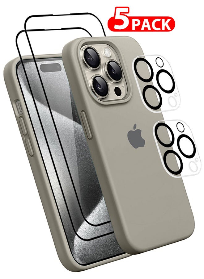 CATANES 5 Packs For iPhone 15 Pro Max Case 2 Screen Protectors and 2 Camera Lens Protectors Upgrade Defender Silicone Cover ShockProof Anti-Scratch Protective Phone Case Grey  - Image 1