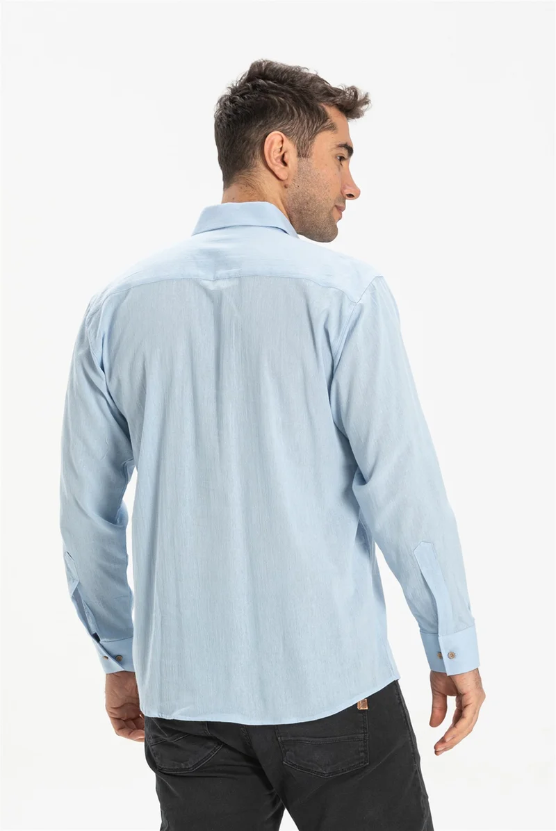 اليش شيل بيزي Long Sleeve Şile Cloth Single Pocket Men's Shirt Ice Blue 3027