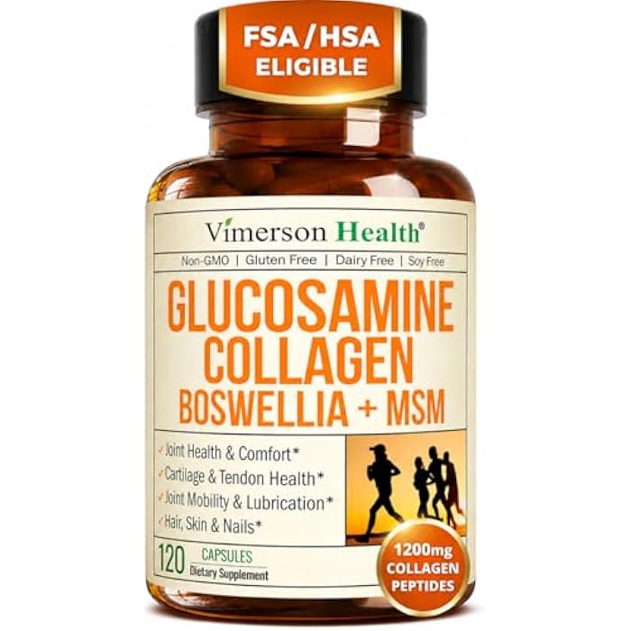 Vimerson Health Glucosamine Chondroitin with 1200mg Hydrolyzed Collagen Peptides, Boswellia Extract, Quercetin, Bromelain, MSM – Hair Skin Nails and Joint Supplement for Women & Men – FSA Eligible 120 Capsules - Image 1