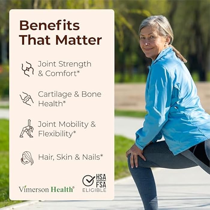 Vimerson Health Glucosamine Chondroitin with 1200mg Hydrolyzed Collagen Peptides, Boswellia Extract, Quercetin, Bromelain, MSM – Hair Skin Nails and Joint Supplement for Women & Men – FSA Eligible 120 Capsules - Image 2