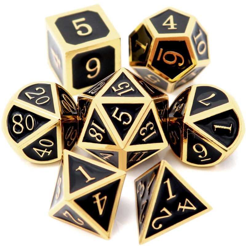 Haxtec DND Metal Dice Set DD Dice Compatible with Dungeons and Dragons Roleplaying GamesGlossy Enamel Dice Gold Black - Image 3