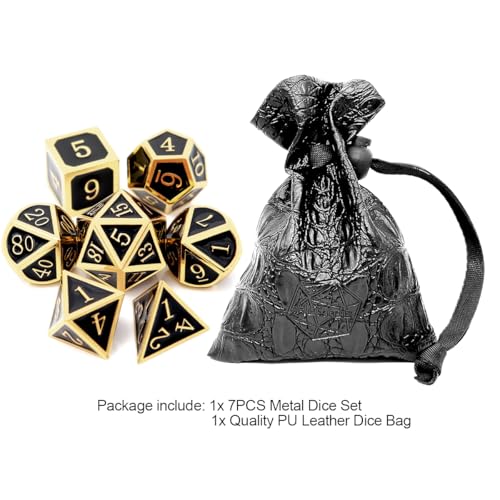 Haxtec DND Metal Dice Set DD Dice Compatible with Dungeons and Dragons Roleplaying GamesGlossy Enamel Dice Gold Black - Image 5