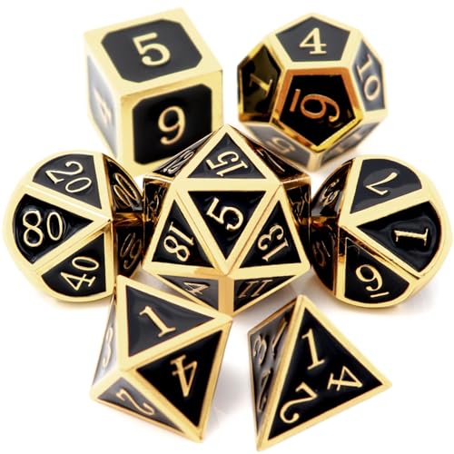Haxtec DND Metal Dice Set DD Dice Compatible with Dungeons and Dragons Roleplaying GamesGlossy Enamel Dice Gold Black - Image 1