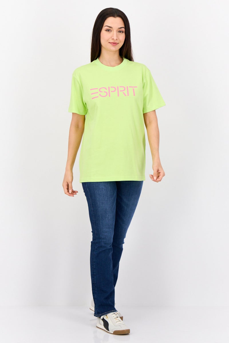 ESPRIT تي شيرت نسائي بأكمام قصيرة وياقة دائرية بطباعة جرافيك، لون ليموني - Image 4