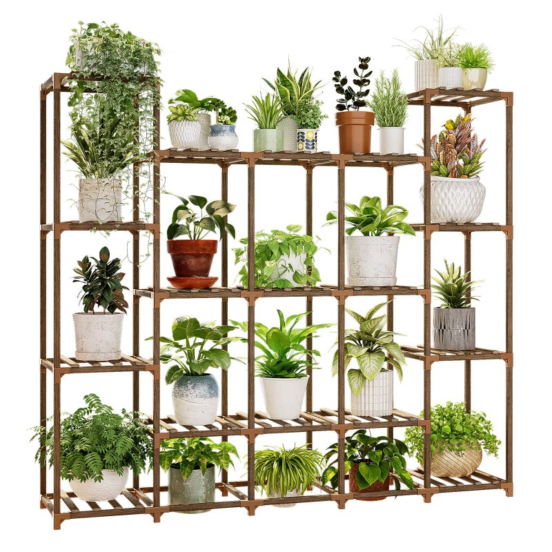 Bamworld Bamworld Large Plant Stand Indoor Plant Shelf Outdoor Tall Wood Plant Holder for Living Room Multiple Plants Patio Balcony Garden 17 Pots 