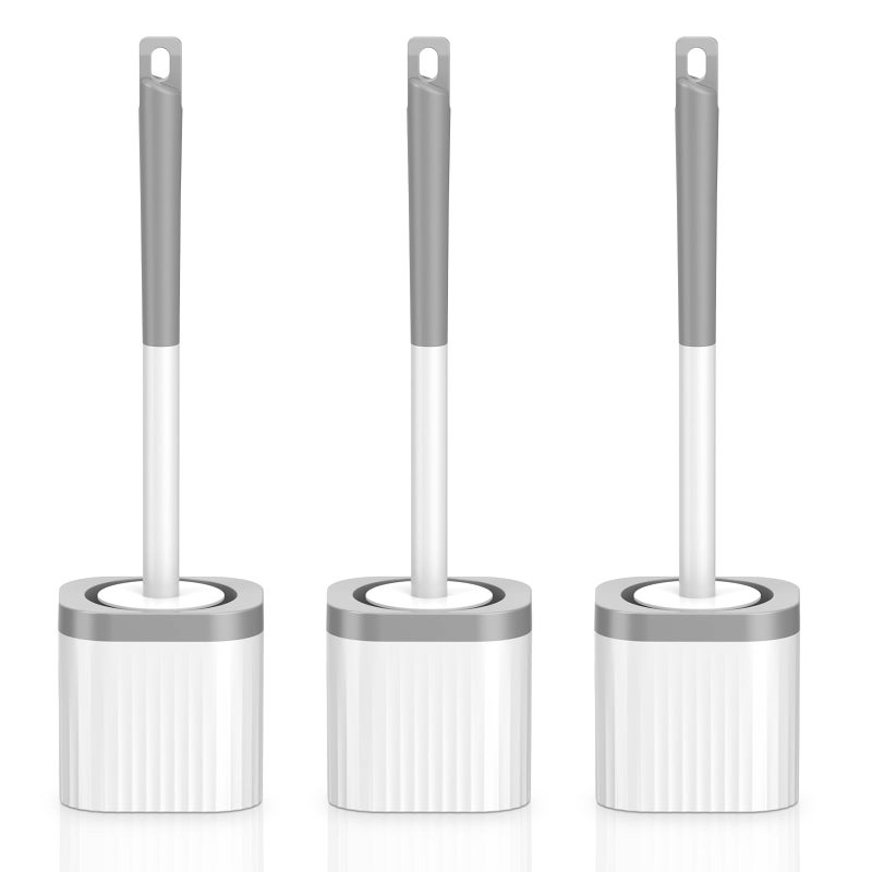 EZKEY Toilet Brush, 3 Pack Toilet Brush and Holder Set with Nylon Bristles Toilet Bowl Brush Compact Hidden Scrubber Brushes for Bathroom Deep Cleaning, Grey & White - Image 1