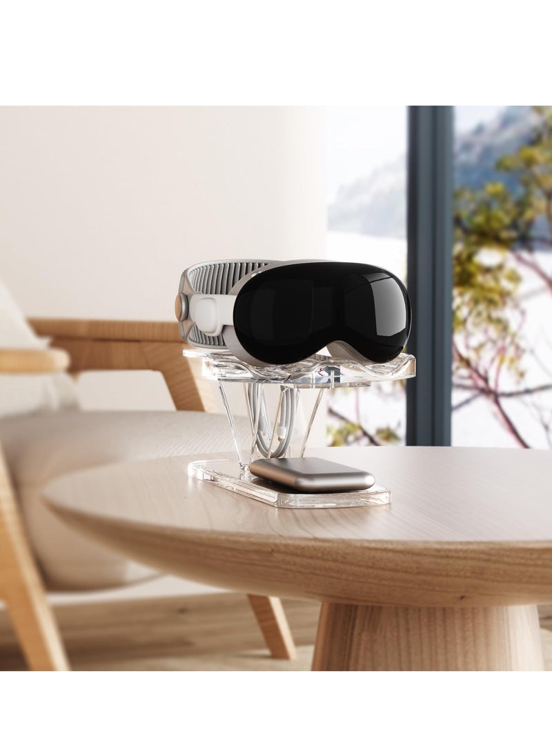 حامل حامل لسماعات الرأس Apple Vision Pro/Meta Oculus Quest 3/2، حامل عرض سماعة الواقع الافتراضي الشفاف من الأكريليك العالمي لتخزين الملحقات وكابل البطارية