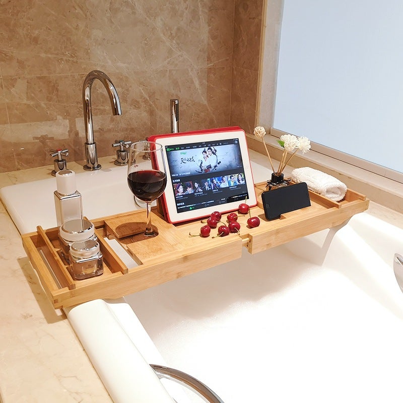 Bathtub Rack Multi-Function Retractable Storage Rack Bathroom Bath Flat Mobile Phone Bracket Bathroom Bathtub Bath Bucket Bracket - Image 3